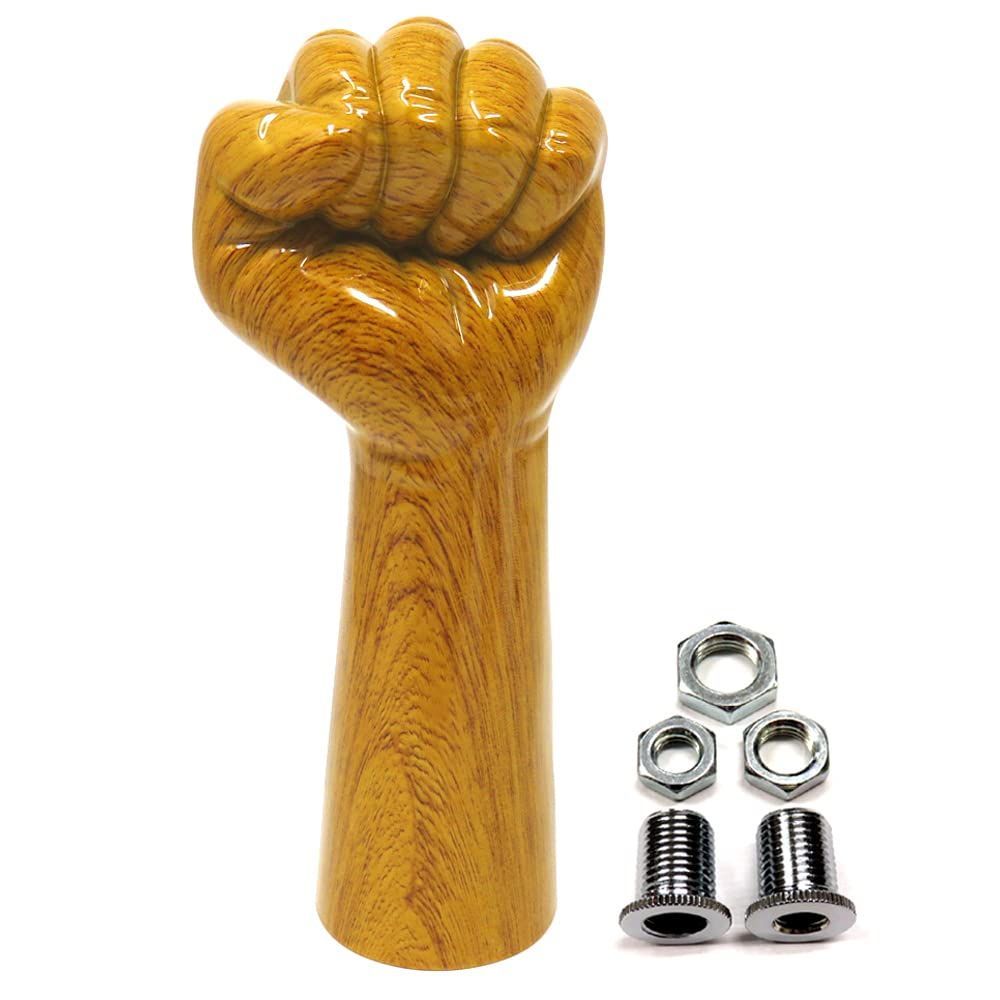 [ALTEED]シフトノブ 拳ハンドデザイン ウッド木目調 150mm M8M10M12-1.25ピッチ トラック乗用車等