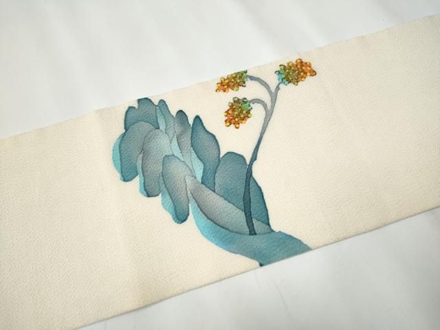平和屋着物○九寸名古屋帯 ろうけつ染め 枝花文 鬼しぼ縮緬 枝