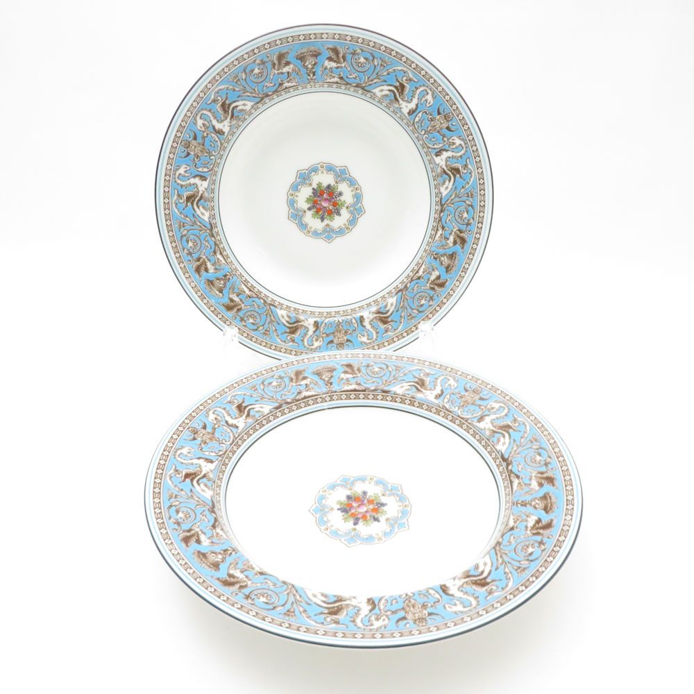 WEDGWOOD ウェッジウッド フロレンティーンターコイズ スープ皿 2枚 ペア 20cmプレート 深皿 黒壺 SM4606F2