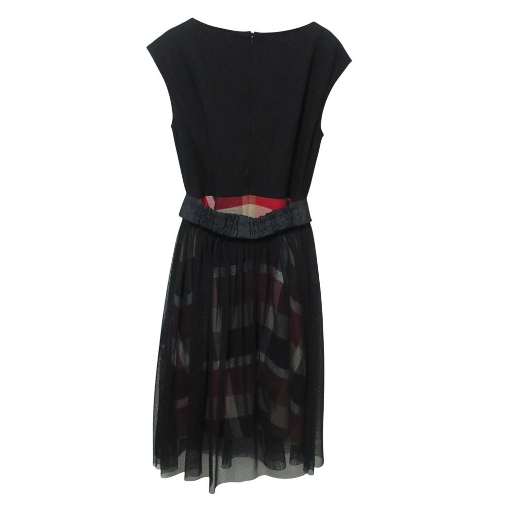 BLUE LABEL CRESTBRIDGE ブルーレーベルクレストブリッジ チェック リボン チュール ノースリーブ ワンピース サイズ38 ブラック レディース 古着