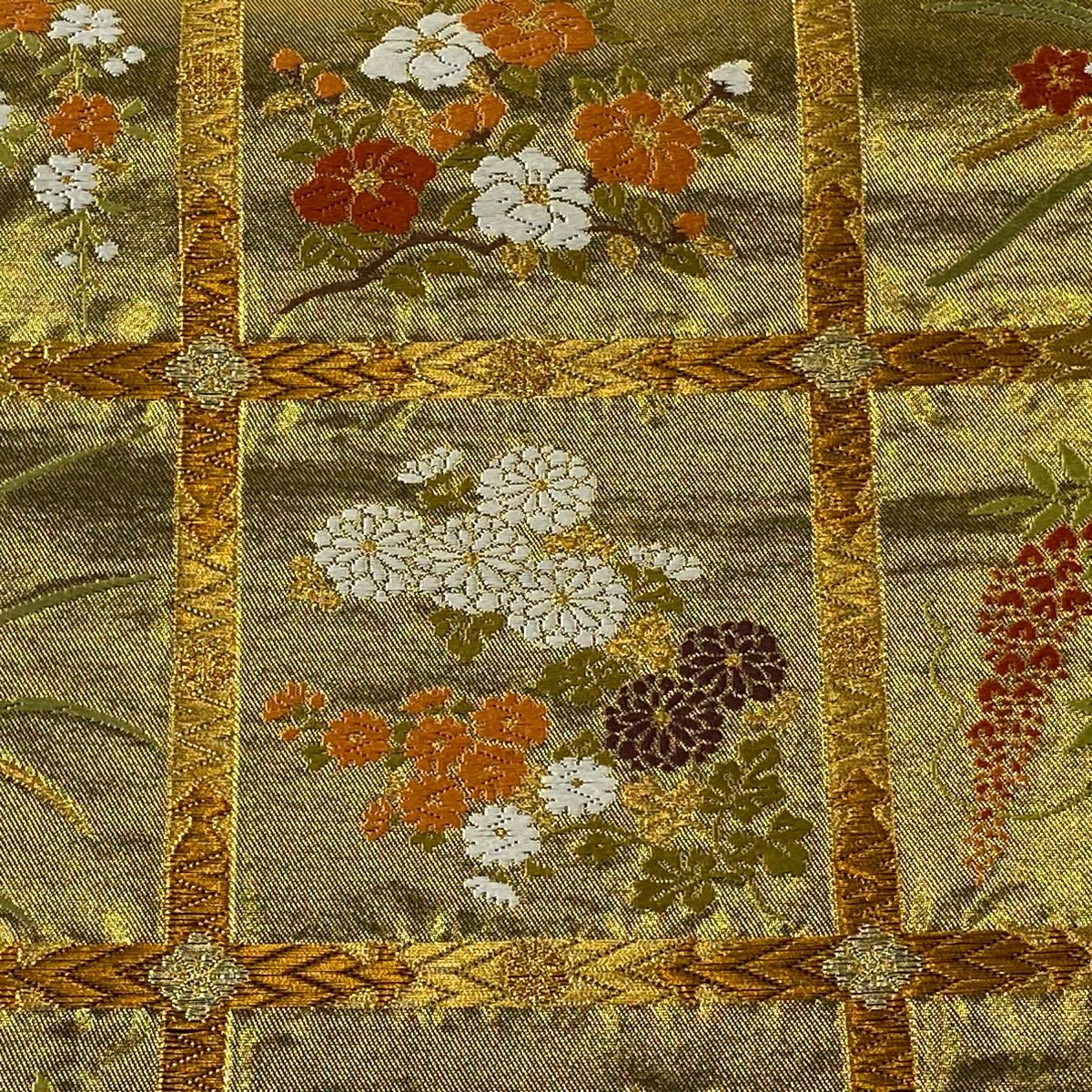 袋帯 美品 逸品 河合美術織物 落款 豊明錦 瑞兆百花御殿文 刺繍