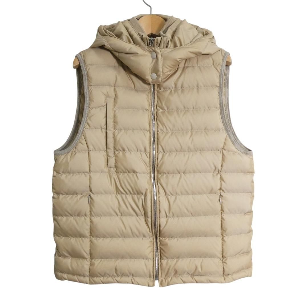 極美品 DOUBLE STANDARD CLOTHING ダブルスタンダードクロージング タフタ ダウンベスト 2WAY フード ストレッチ ベージュ サイズ36 レディース