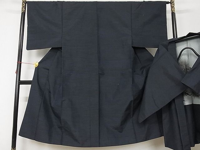 平和屋-こころ店男性　紬　アンサンブル　留紺色　正絹　逸品　AAAE1161Aja