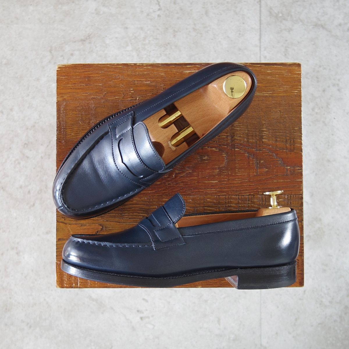 上 J.M.ウエストン レディース 3C 現行定価￥156 200- 純正ツリー付 コインローファー 180 82ラスト 紺 Weston ウェストン n897