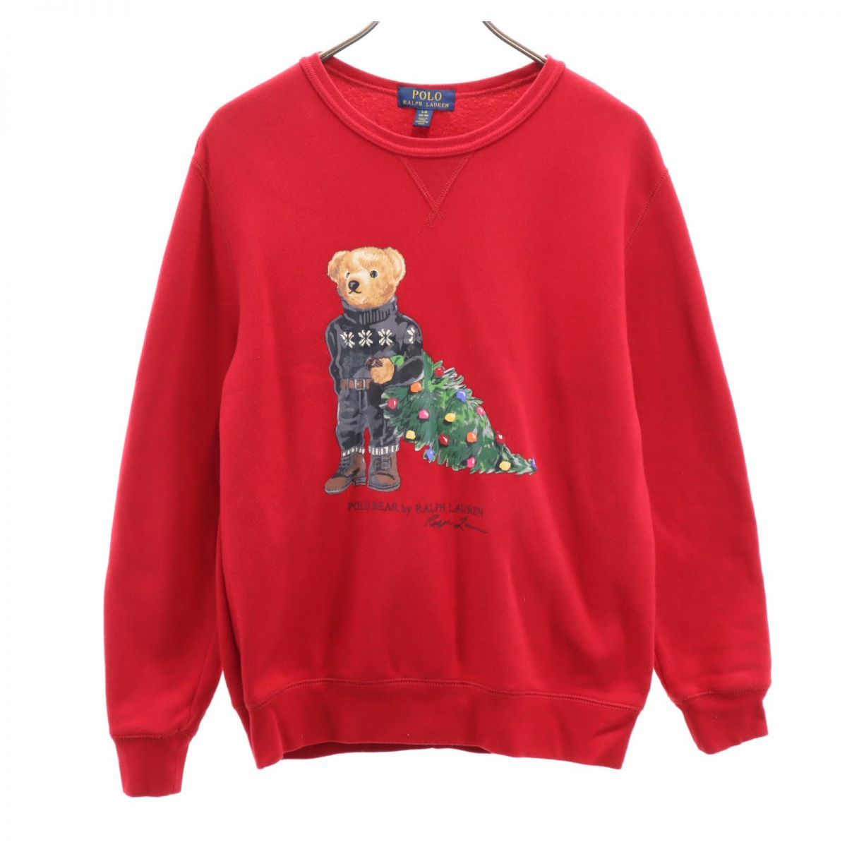 ポロラルフローレン ポロベア 長袖 トレーナー 14-16 レッド系 POLO RALPH LAUREN 裏起毛 スウェット キッズ 古着 【240127】