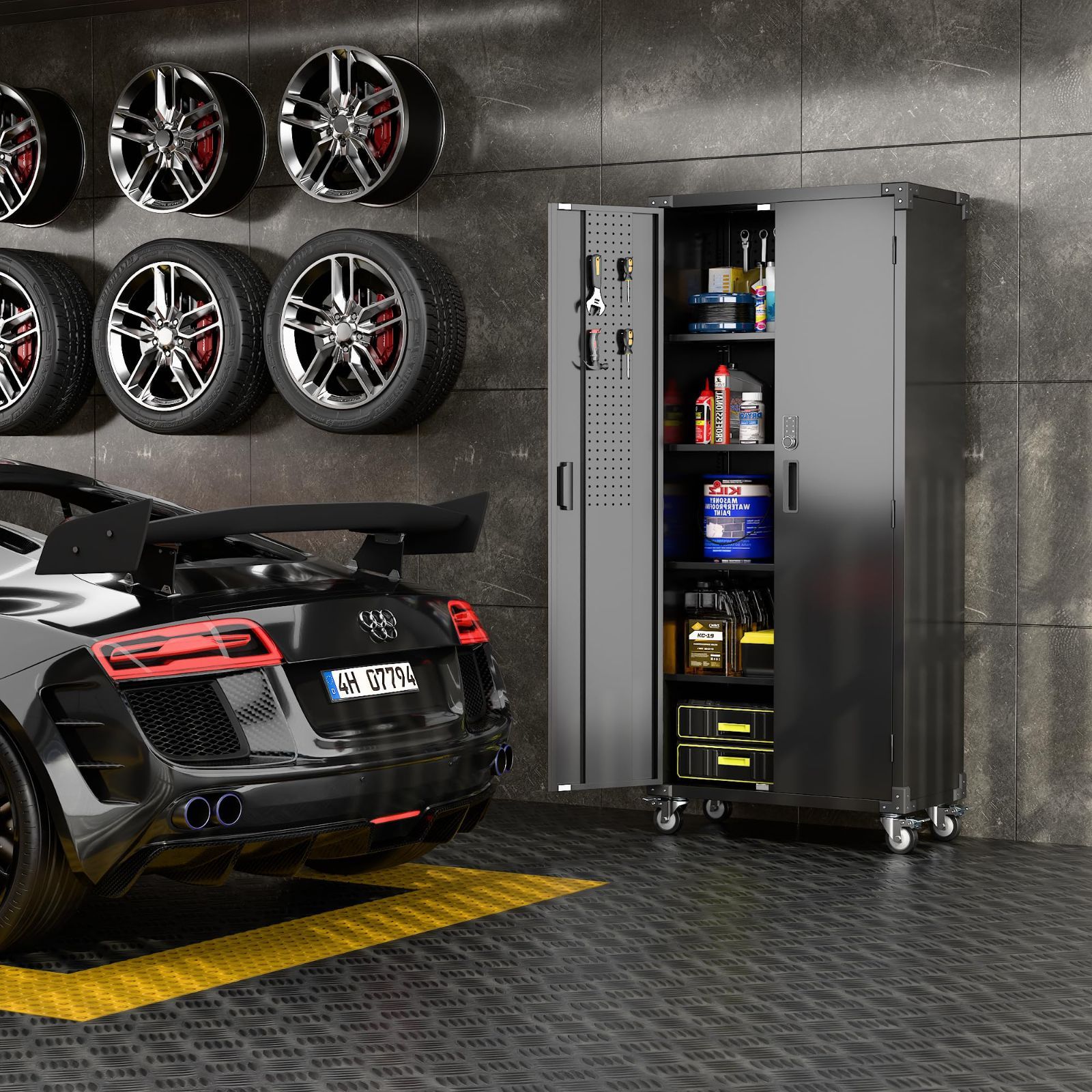 5段スチール収納棚 組み立て式ブラック