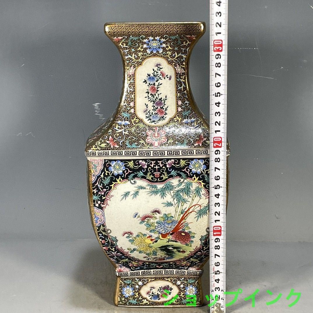 大清 乾隆 四方花鳥瓶 琺瑯彩 清時代 擺件 古賞物 美術品 陶磁器 清乾隆琺瑯彩花鳥図紋四方賞瓶 景徳鎮 陶磁器 装飾品 工芸品