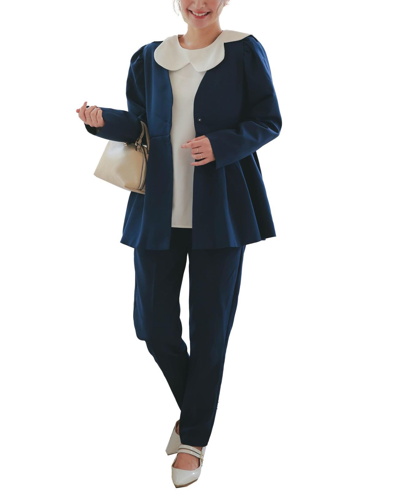 Size L_Color ネイビー 神戸レタス セレモニー スーツ セットアップ 4点 ペプラムジャケット ママスーツ 入学式 卒業式 X490 L ネイビー