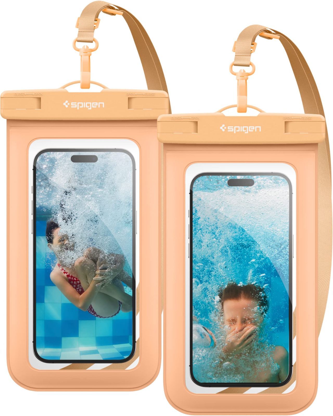 【人気商品】IPX8認定 海に適用 釣り 完全防水 温泉 お風呂 ネックストラップ付属 密封、水中撮影 顔認証 タッチ可 A601 8.2インチ対応 最大 Android ACS06014 iPhone 小物 防水ケース (アプリコット) 