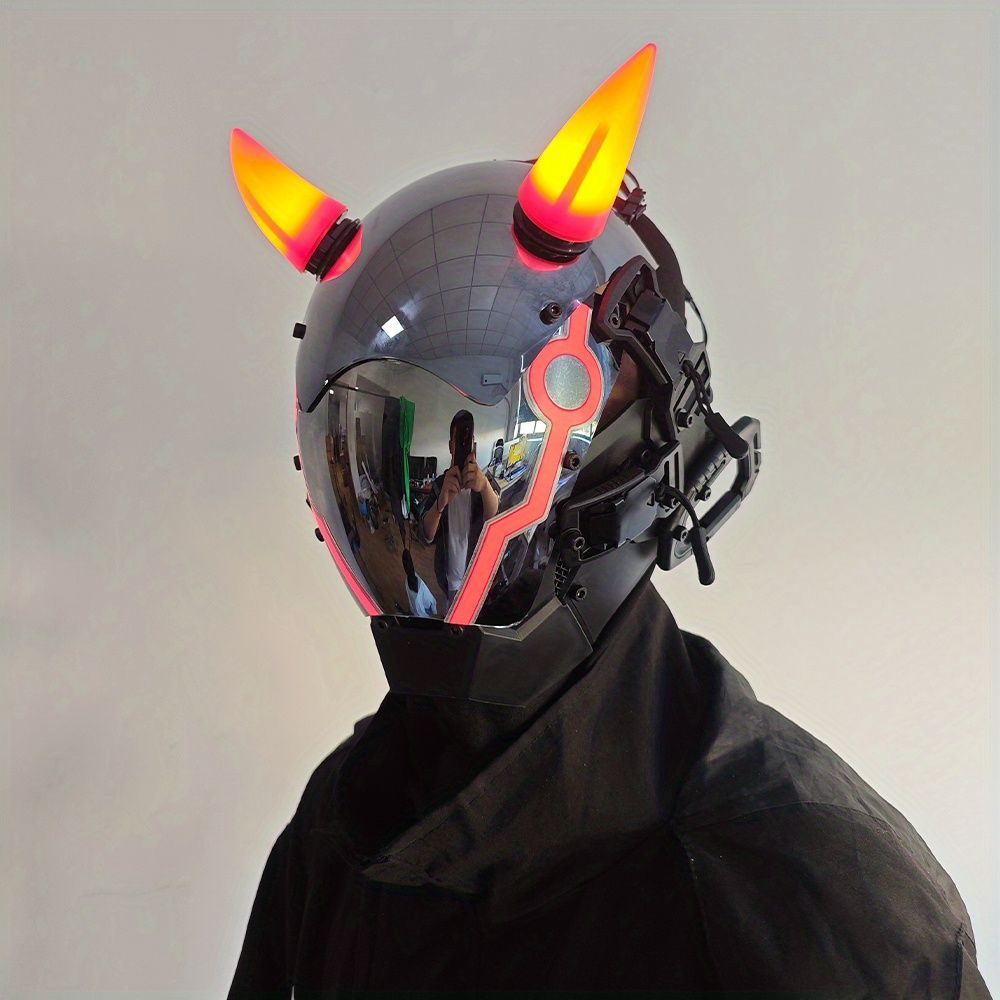 サイバーパンク 未来的 未来的 ゴシック マスク ヘルメット 大人用 男女兼用 お面 角 ツノ ハロウィーン ハロウィン 仮装 イベント コスプレ 衣装 プラスチック コスチューム 黄色 ピンク 白 黄色 赤 ゴシックマスク