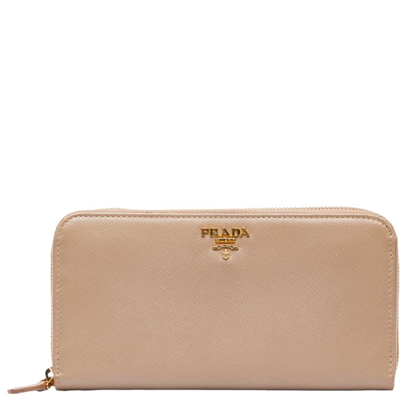 プラダ ラウンドファスナー 長財布 ベージュ レザー レディース PRADA