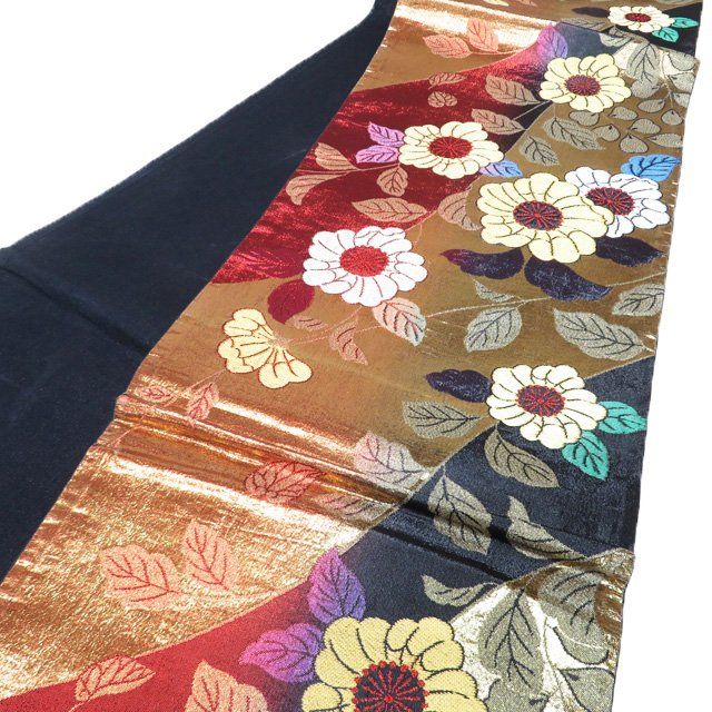 正絹　六通袋帯【辻ヶ花】No2811 袋帯 振袖用 中古 正絹 六通 花模様 辻が花 箔糸 多色 金 A1184