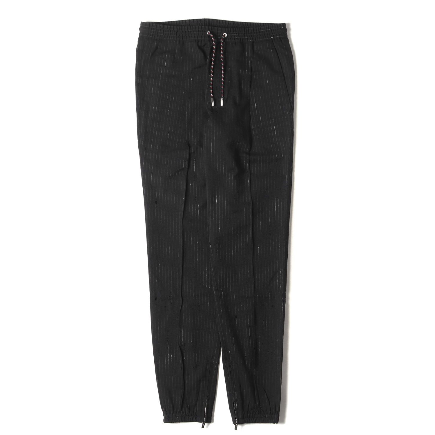 美品 Dior HOMME ディオールオム パンツ サイズ:44 ストライプ ジャガード ジップヘム ストレッチ テーパード イージーパンツ ブラック 黒 イタリア製 ボトムス ズボン【メンズ】