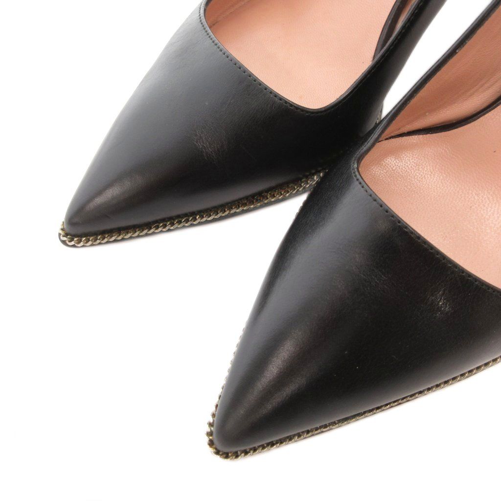 ジョルジオアルマーニ GIORGIO ARMANI パンプス ヒール ポインテッドトゥ チェーン レザー 36.5 黒 ブラック |GV GY18 KIN-KAAI_COM