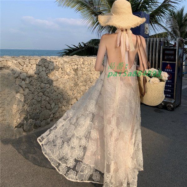 リゾートワンピース 背中開き 体型カバー 夏ワンピ ロングワンピース 沖縄 旅行 pai5a884893