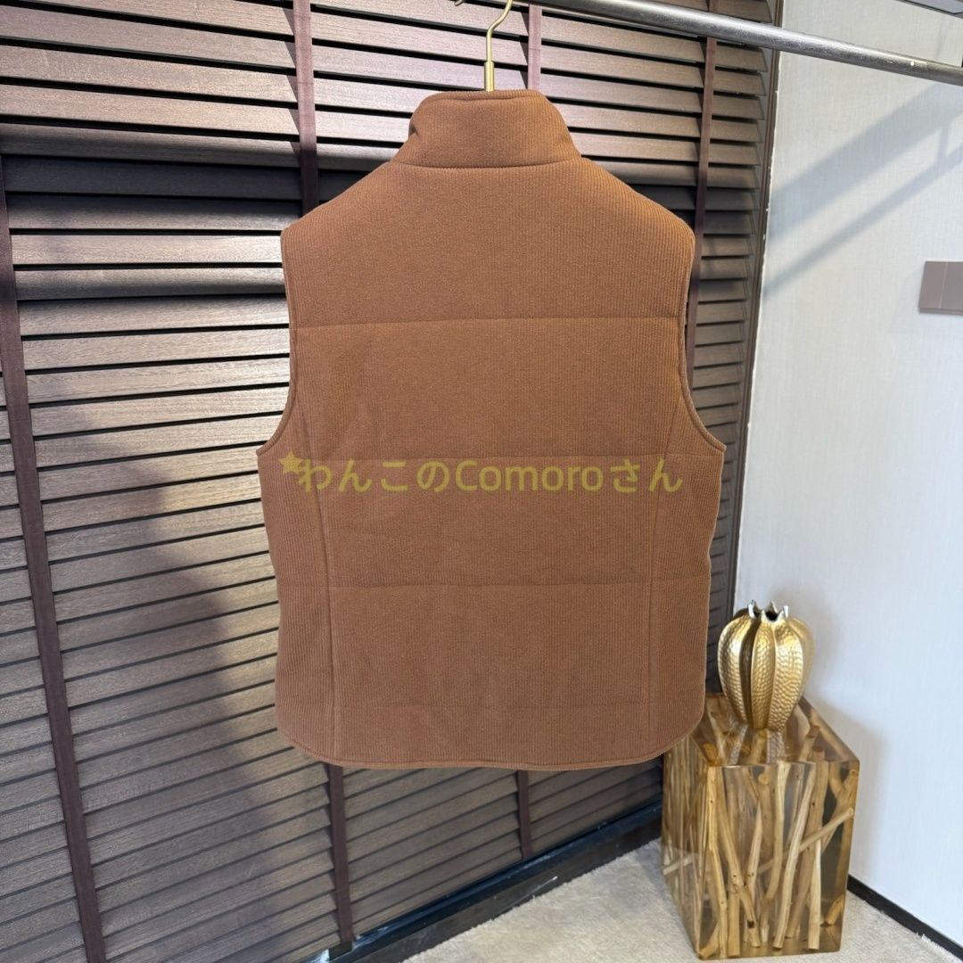 ブラウンM 3XL ブルネロクチネリ メンズ コーデュロイ ダウンベスト 秋冬 軽量 スタンド ジッパーポケット付き