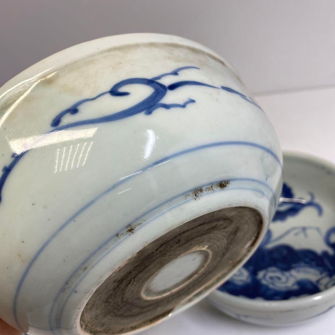 江戸後期　古伊万里　龍図鉢7客　蓋無木箱付　直径約16㎝　東Y6-0705① 江戸後期 古伊万里 龍図鉢7客 蓋無木箱付 直径約16㎝ 東Y6