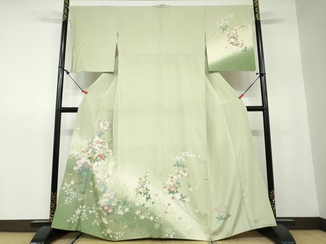 平和屋着物○訪問着 刺繍 草花文 暈し染め 金銀糸 正絹 逸品