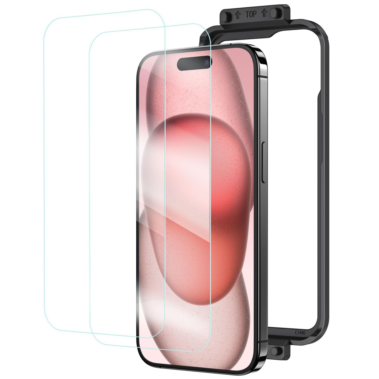 NIMASO 割れない フィルム iPhone15用 保護フィルム 0.2mm極薄 なめらかタッチ 硬度強化 液晶画面保護 ガイド枠付き 2枚セット アイフォン15対応（6.1インチ）