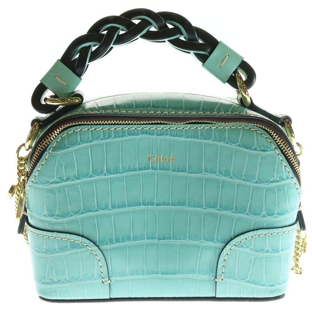 Chloe クロエ ダリア 2wayショルダーバッグ ハンドバッグ 型押し グリーン レザー