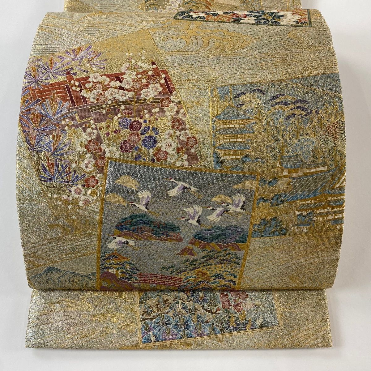 袋帯 秀品 琳派名品集 色紙 風景 金銀糸 箔 金色 六通 正絹