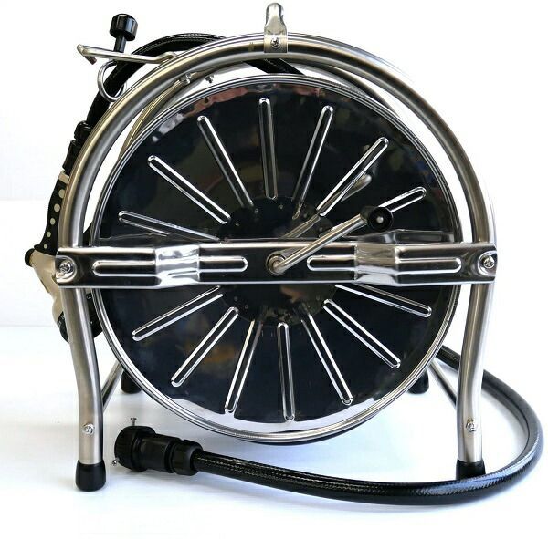 日之出 散水ホースリール 30m ステンレス製 ホースリール おしゃれ 散水ノズル付 散水ホース 防藻ホース 耐圧ホース 農業用ホース STEELWINDOWSANDDOORS_COM