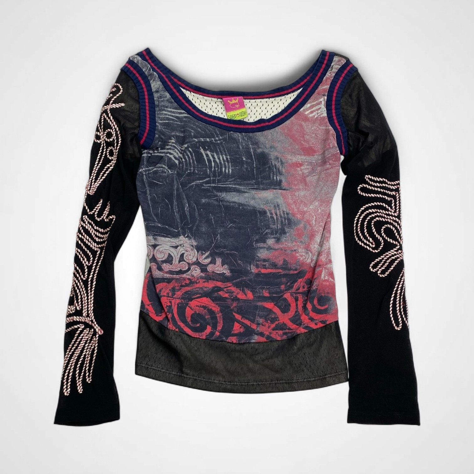 SAVE THE QUEEN セーブザクイーン パワーネット カットソー 転写プリント 刺繍 イタリア製 SIZE M