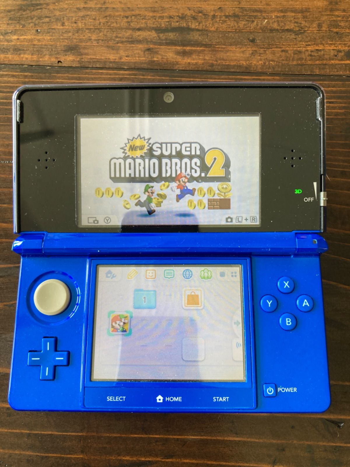 【美品】nintendo 3ds コバルトブルー　カセット付き-1
