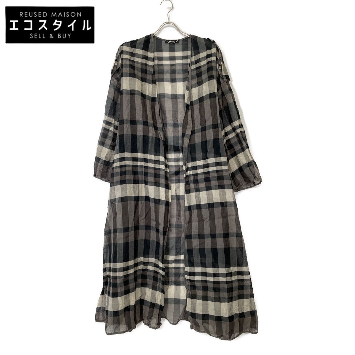 ebure エブール ﾌﾞﾗｳﾝ ﾁｪｯｸ ﾍﾞﾙﾄ付き ﾛﾝｸﾞｼｬﾂ 38