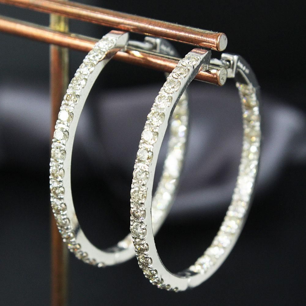 31mm！ 計 2ct ダイヤモンド K18 wg フープ ピアス 鑑別書付 18  