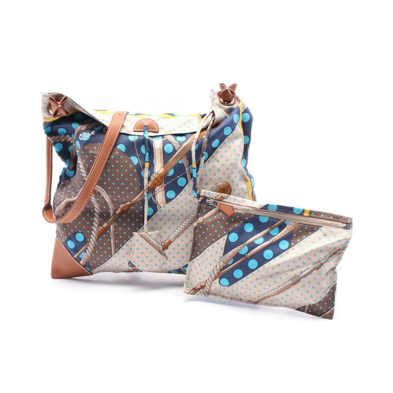 エルメス HERMES ショルダーバッグ シルキーシティPM Clic Clac a Pois ネイビー|ベージュ系 シルク レザー シルキーシティPM レディース Used A