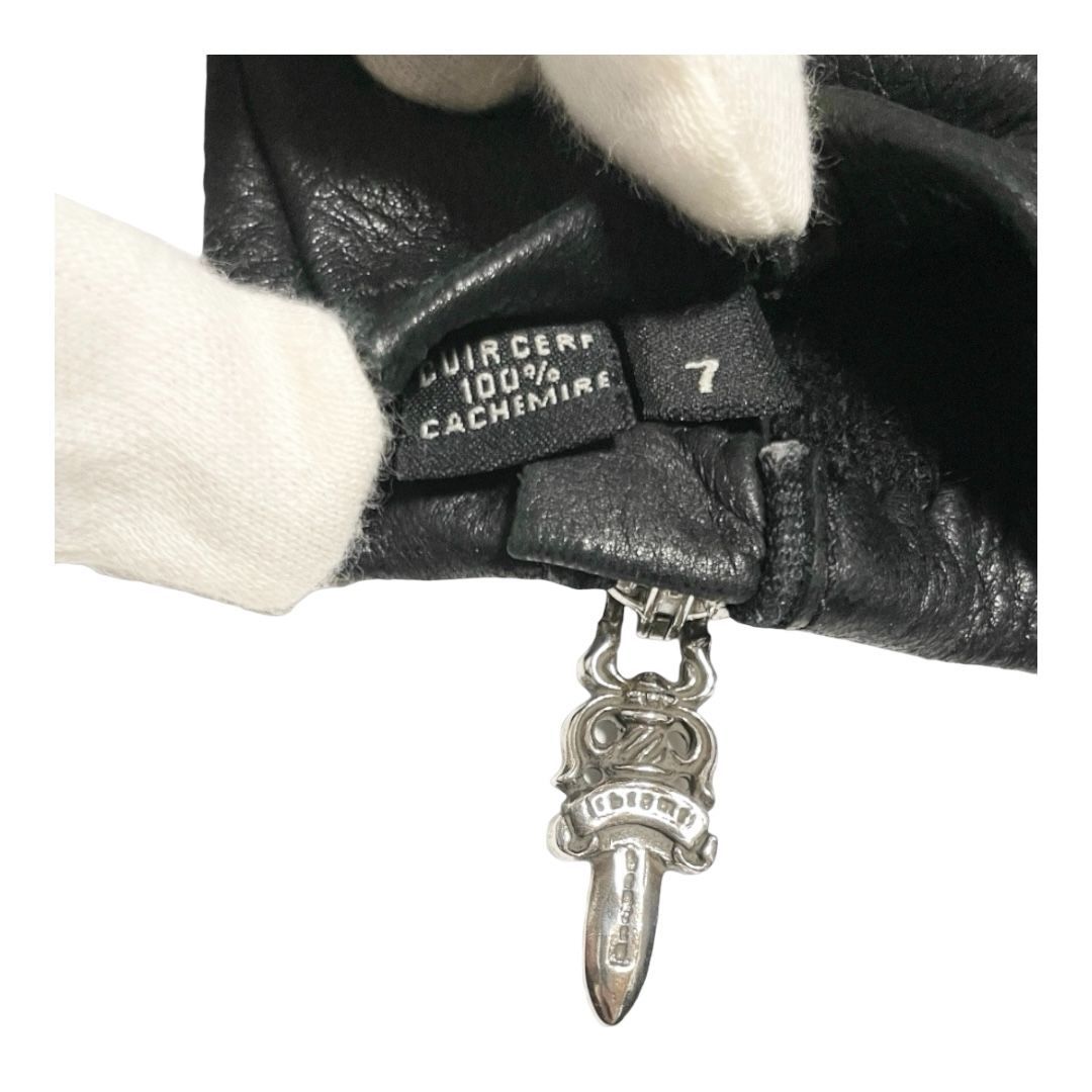 鑑定済】正規品 クロムハーツ ダガージップ カシミヤ レザー グローブ