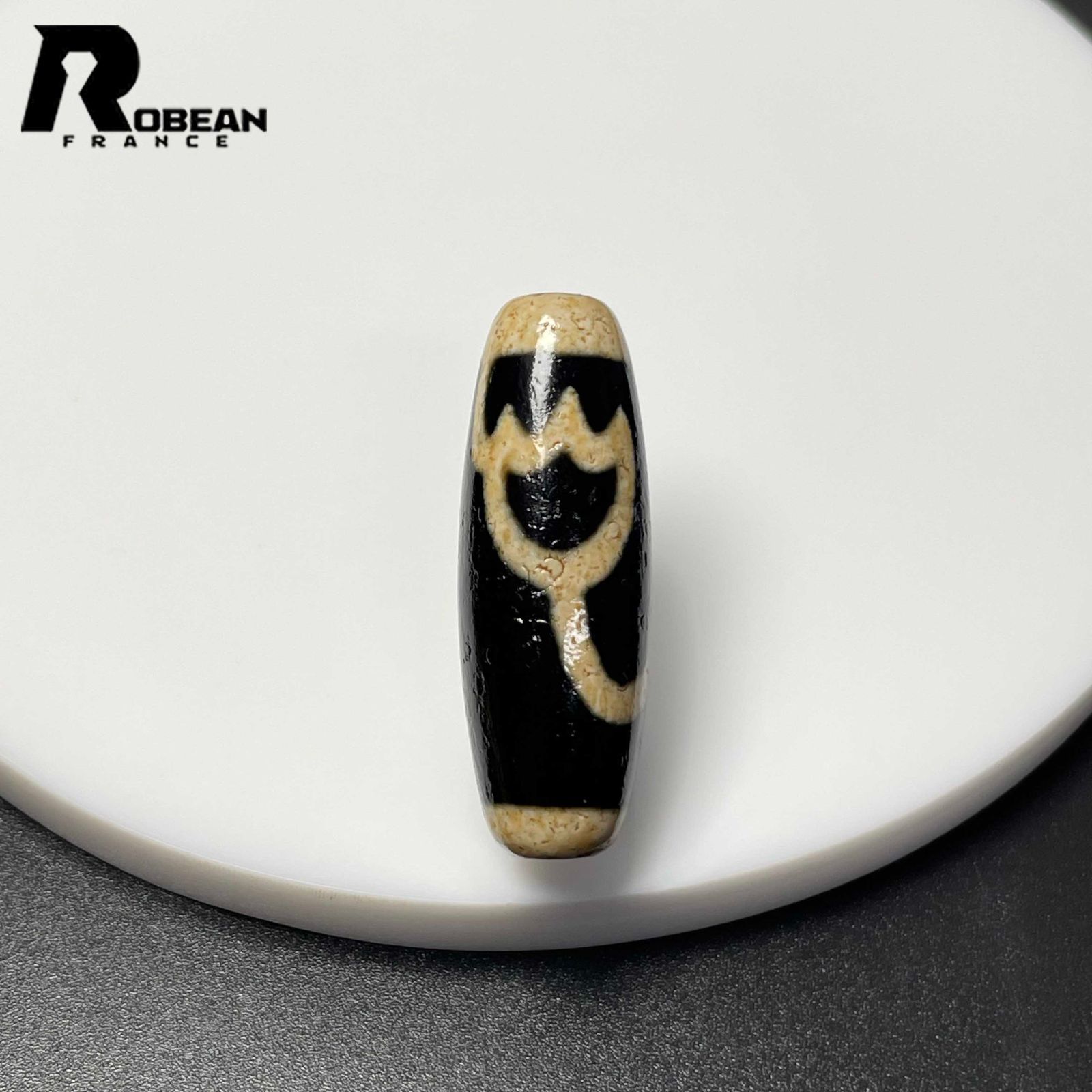 上級 EU製 定価5万円ROBEAN・チベット老玉髄・水蓮花天珠パワーストーン アクセサリー 天然石 瑪瑙 金運 お守り ギフト プレゼント 約37.3*13mm L0224099
