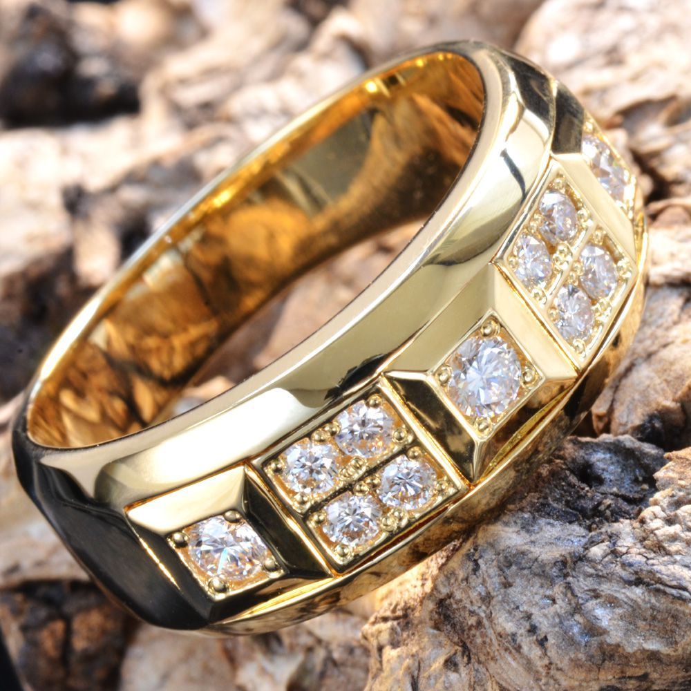 指輪 メンズリング K18 18金 18k ダイヤモンド イエローゴールド 幅広 