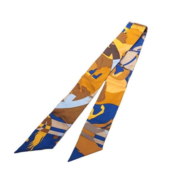 エルメス|HERMES ツイリー LIBRISEN CAMOUFLAGE ブルー|ブラウンエクスリブリス カモフラージュ EX-Libris en Camouflage リボン ミニスカーフ マルチ 動物 22002500OE