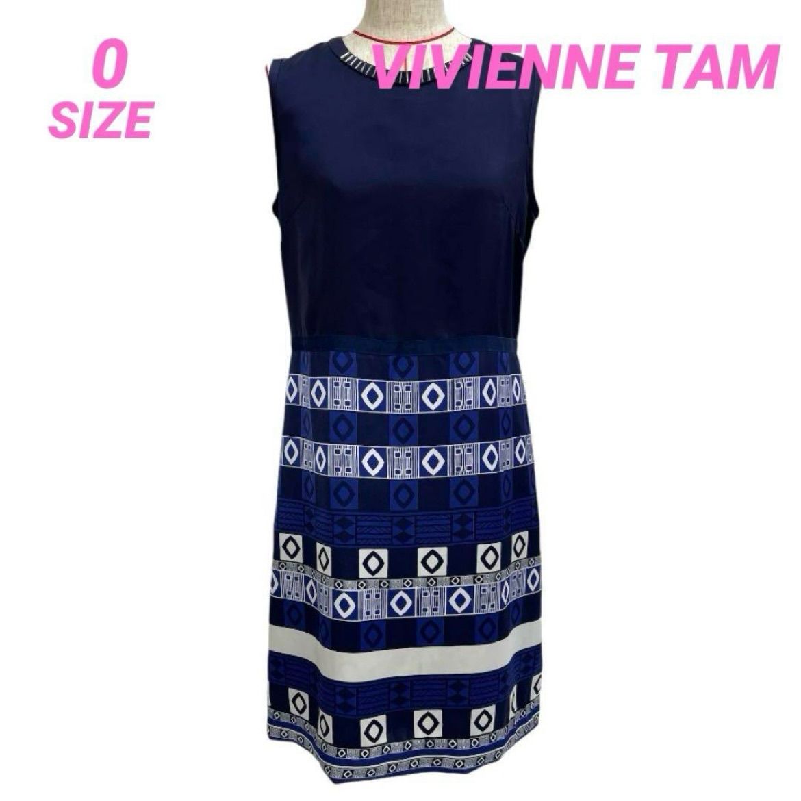 VIVIENNE TAM ヴィヴィアンタム ノースリーブワンピース 切替デザイン レトロ ネイビー レディース 夏 recollect有明ガーデン店B10035
