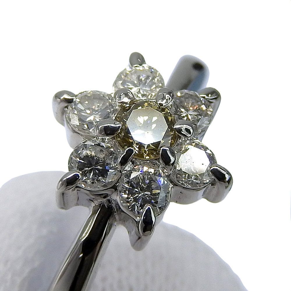 K18WG ゴルードダイヤモンドペンダントトップ花フラワーブローチ