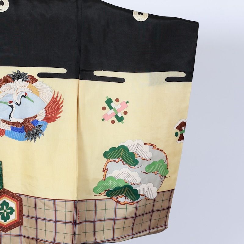 男児一つ身 黒 黄 茶 藍 緑 白 七宝 小槌 向かい鶴 亀甲 五つ紋上がり藤 金駒加工 TT19
