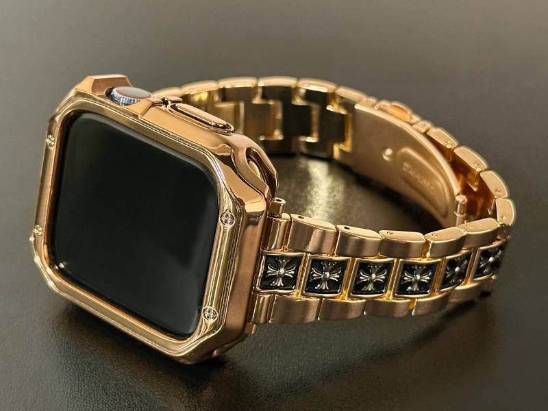 メタルローズ Apple Watchバンド リンクブレスレット ステンレス アップルウォッチカスタムベルト メッキ加工TPUカバー 保護ケース 38mm40mm41mmm42mm44mm45mm46mm49mm ultra ウルトラ メンズ レディース