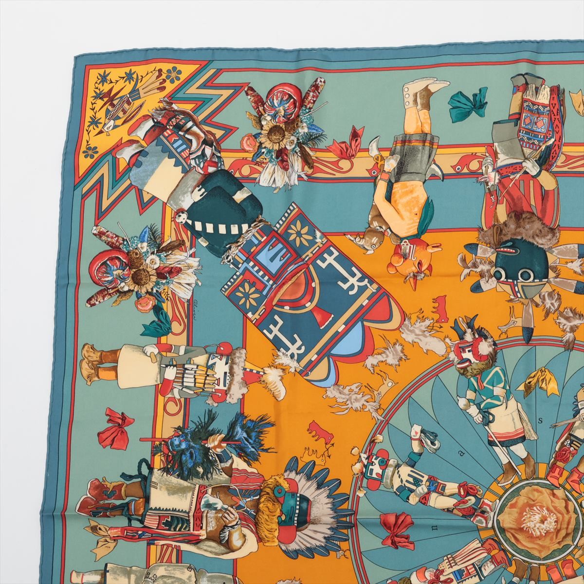 極美品 エルメス カレ 90 Kachinas カチナ ホピ族 民族 柄 スカーフ