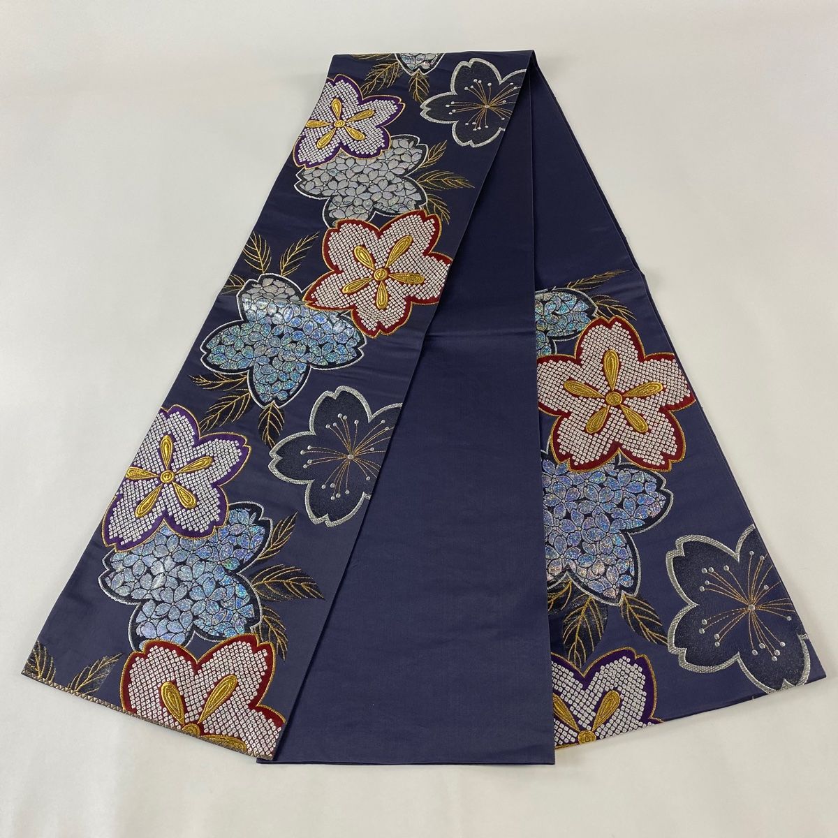 袋帯 【超美品】 リバーシブル 六通 青 紫 桜 正絹 袋帯 秀品 桜 疋田 金銀糸 箔 紫 六通 正絹 【中古】 - メルカリ