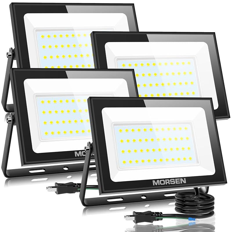 MORSEN 投光器 80W 1セット４個 led投光器 10000LM 6500K 極薄型 投光器屋外 100v 灯光器 作業灯 外灯 工事用ライト ledライト 屋外用 野外 防水 看板灯 集魚灯 駐車場用 1