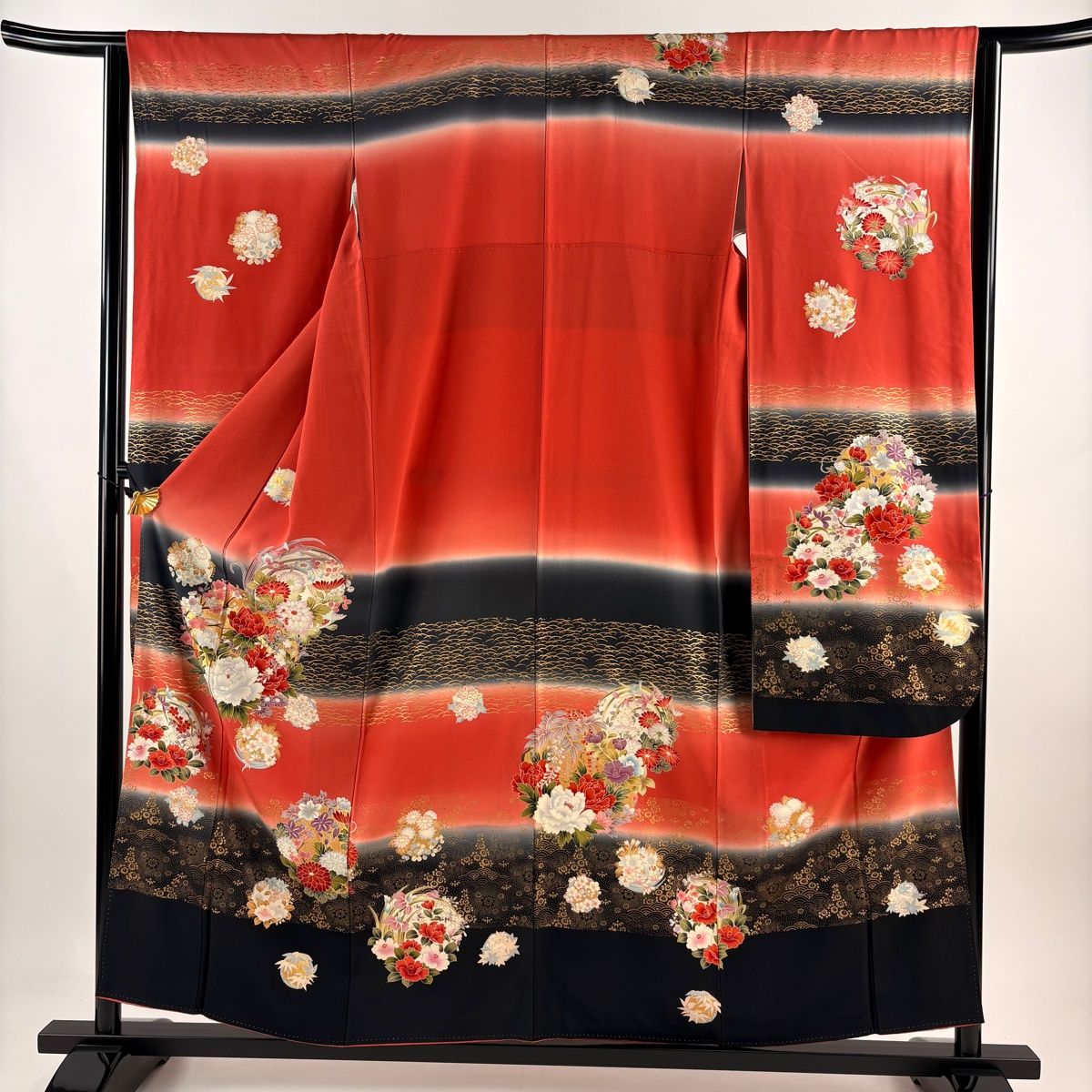 振袖　広衿　袷　金彩　裄長　ロング丈　裄67.5cm　丈162.5cm 振袖 身丈162.5cm 裄丈67cm M 袷 牡丹 鴛鴦 金銀彩 刺繍
