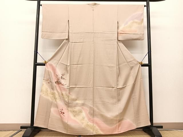 平和屋着物▽訪問着 単衣 刺繍 花筏文 暈し染め 金彩 正絹 逸品