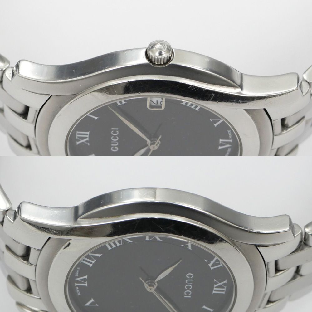 名東】グッチ 5500M デイト ブラックローマ 黒文字盤 SS クォーツ