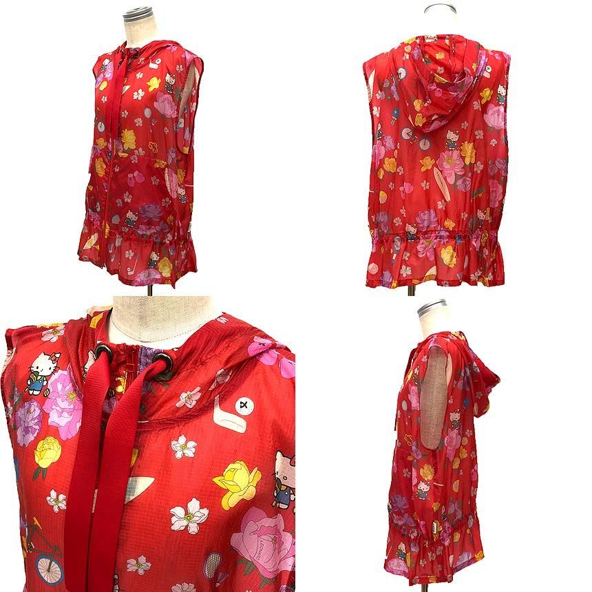 LEONARD SPORTS レオナール スポーツ フーディ ベスト 赤 レッド ナイロン ポーチ付き ハローキティコラボ サンリオ キティちゃん キティ レディース トップス aq 12012