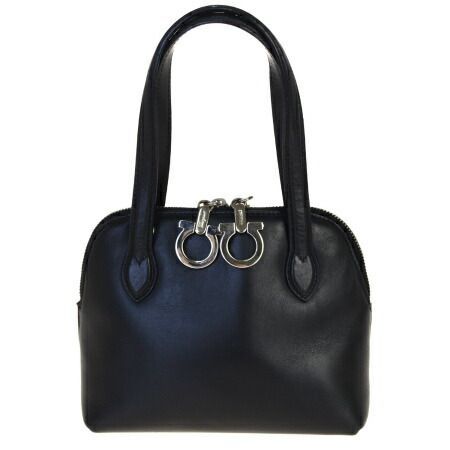 サルヴァトーレフェラガモ レザー ハンドバッグ ガンチーニ ブラック Y2K サルヴァトーレフェラガモ レザー ガンチーニ 2WAY ハンドバッグ FZ-21