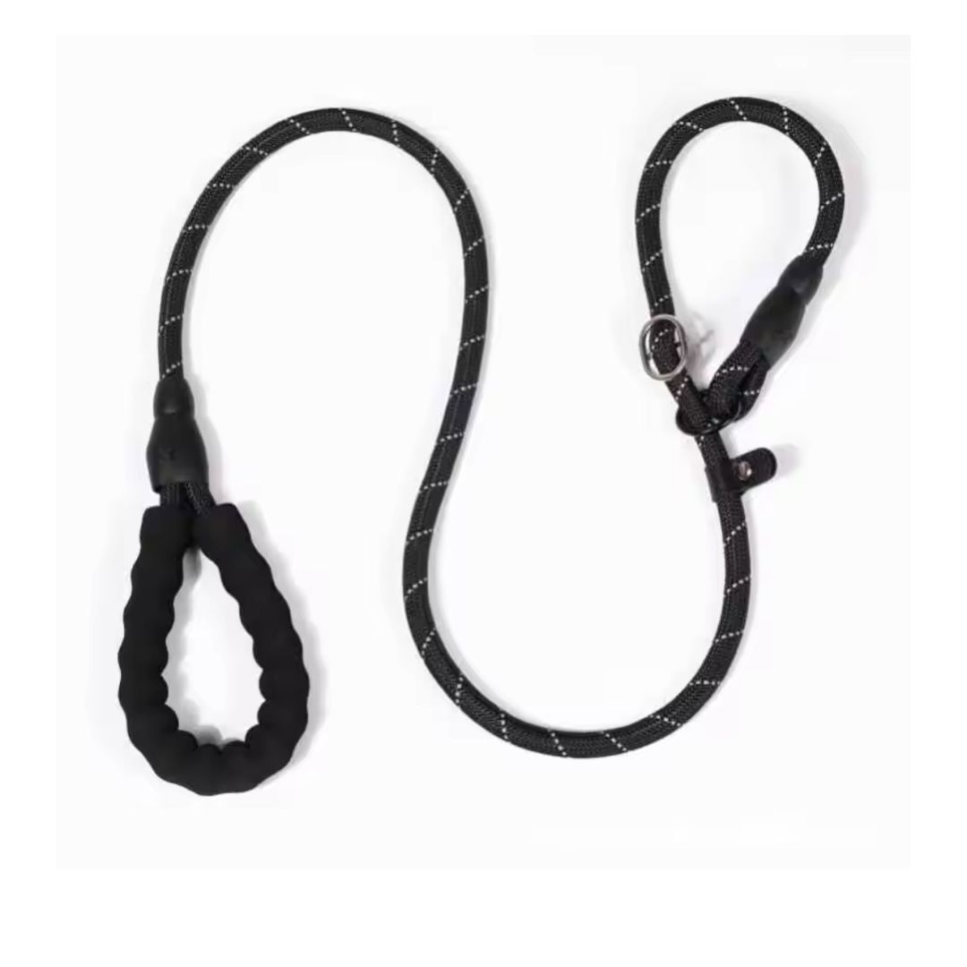 犬リード スリップリード 首輪セット ハーフチョーク 小型犬 中型犬 首輪とリード一体型 ブラック 黒 反射材入り