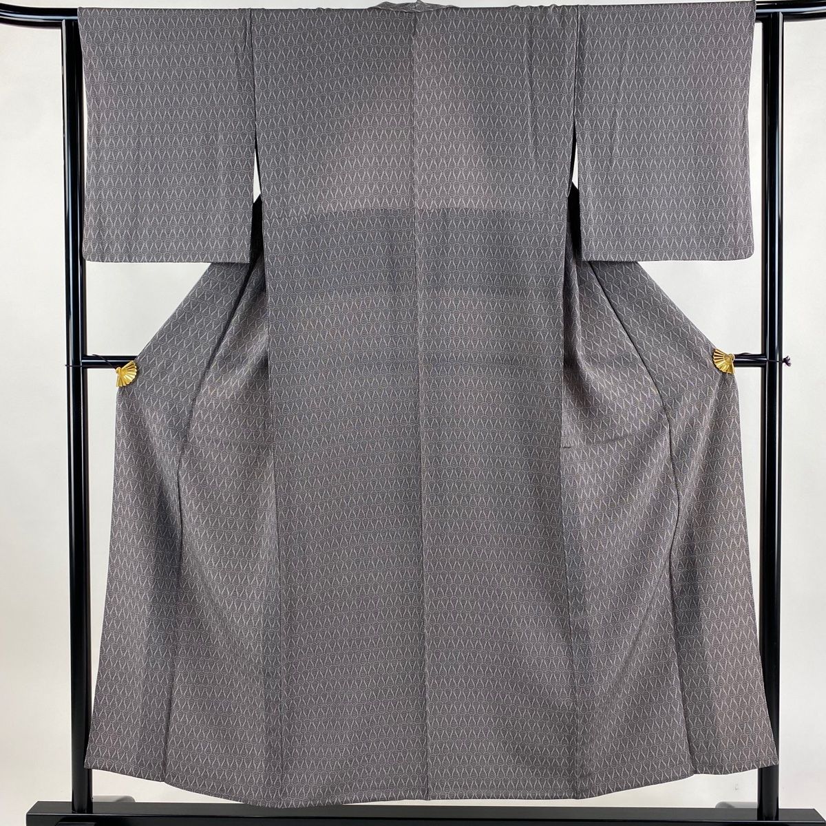 小紋 身丈151cm 裄丈62.5cm S 単衣 幾何学 紫 正絹 秀品