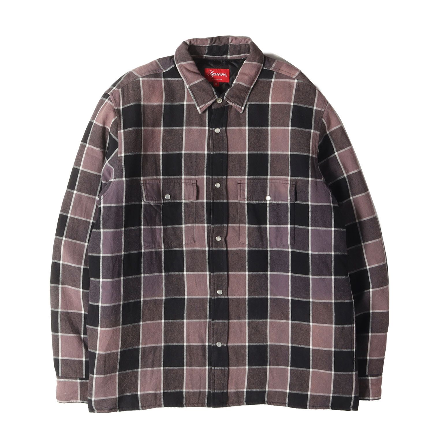 Supreme シュプリーム シャツ サイズ:M / フェード加工 裏地キルティング チェック ネルシャツ (Quilted Faded Plaid Shirt) / ブラック パープル系 / トップス カジュアルシャツ 長袖【メンズ】【中古】